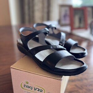 NAOT Women's Etera Black Leather Sandals - Women's 39